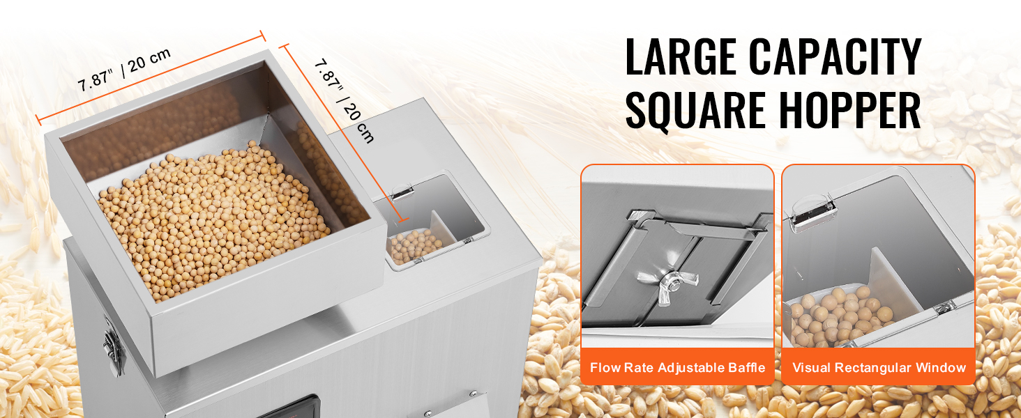 VEVOR powder filling machine with large square hopper, adjustable flow rate baffle, and visual window.