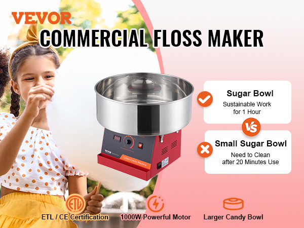 VEVOR cotton candy machine with a commercial floss maker and kids enjoying cotton candy outdoors.