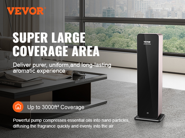 VEVOR scent air machine with super large coverage area, up to 3000 sq ft, for uniform aroma diffusion.