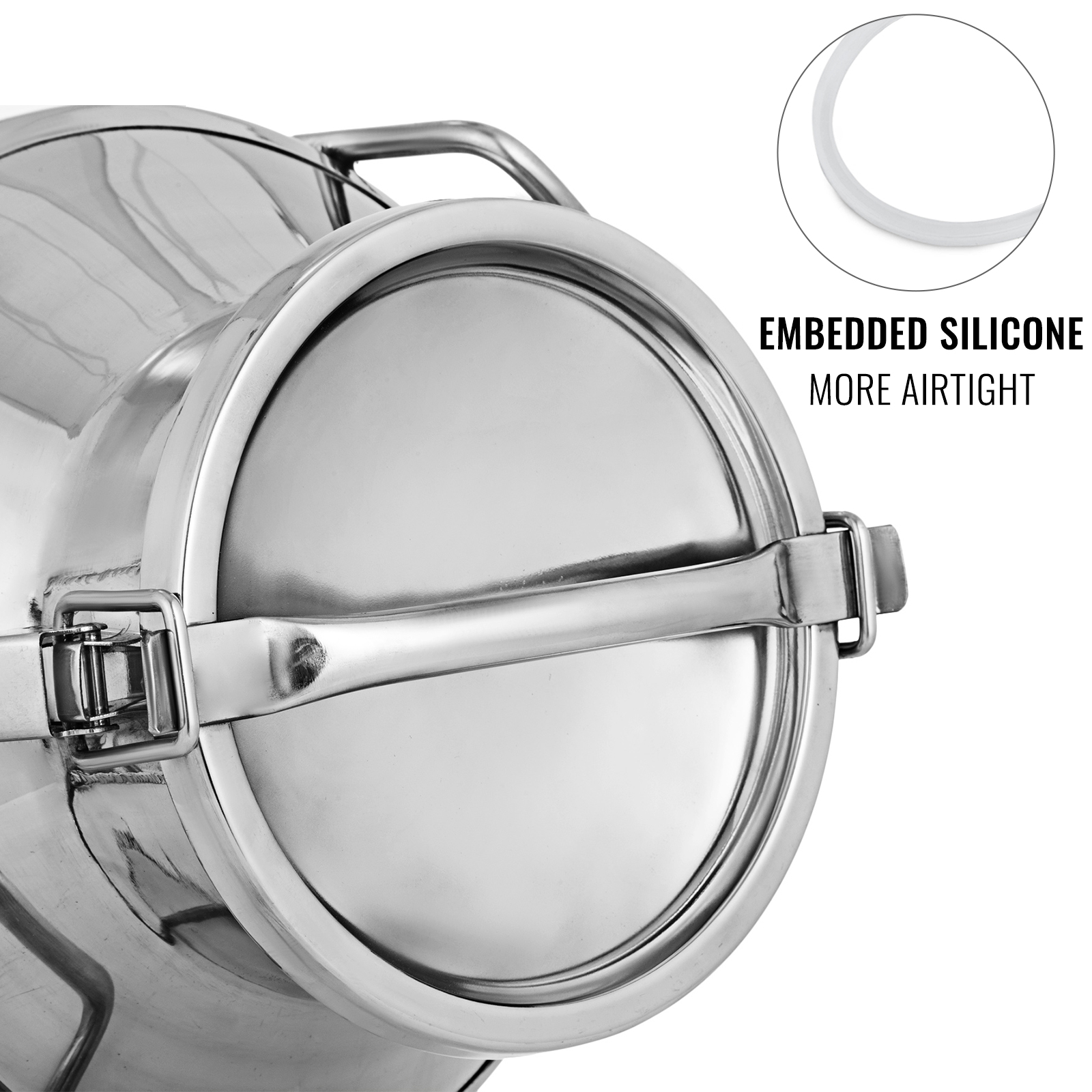 VEVOR stainless steel milk can with airtight embedded silicone seal.