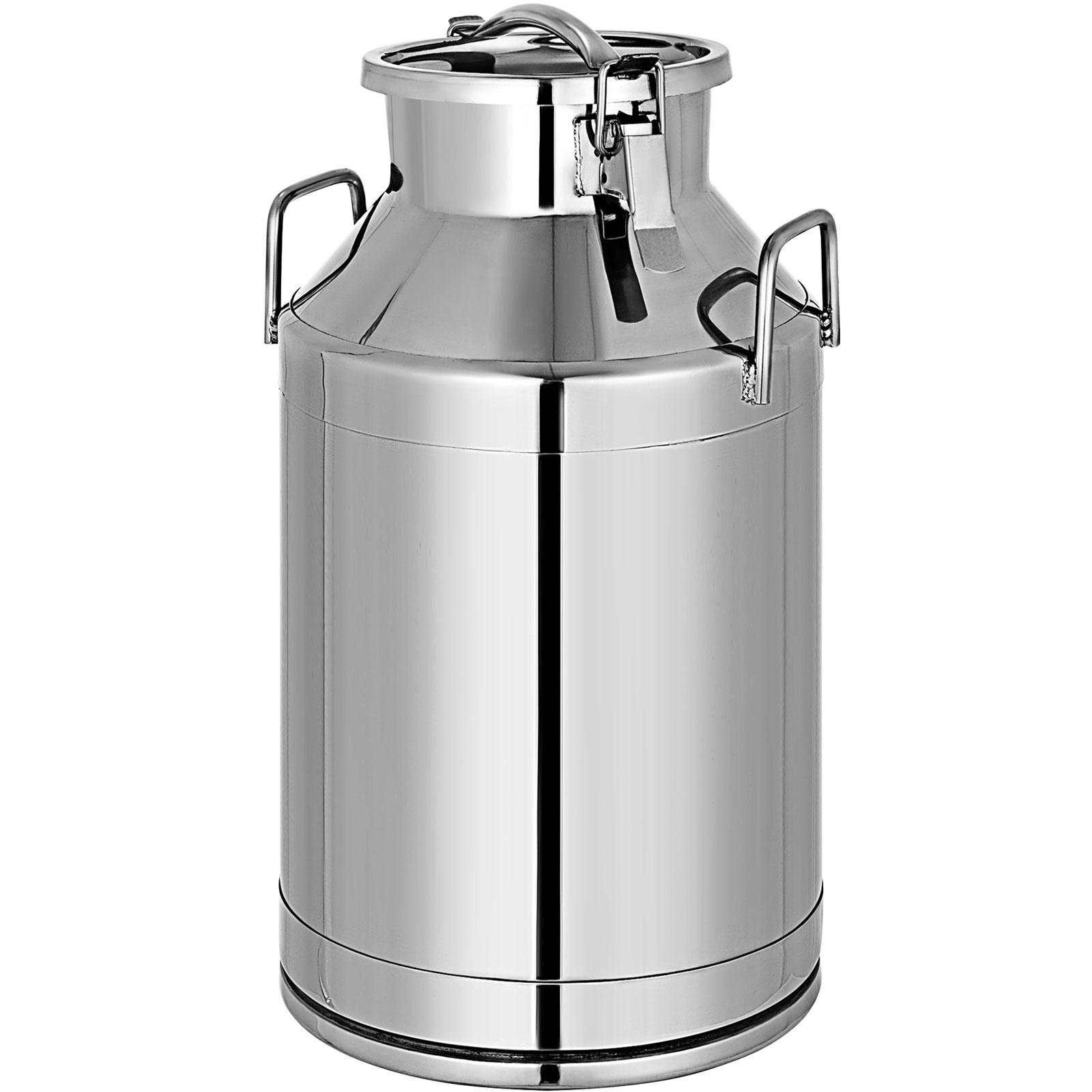 shiny VEVOR stainless steel milk can with secure lid and ergonomic handles.