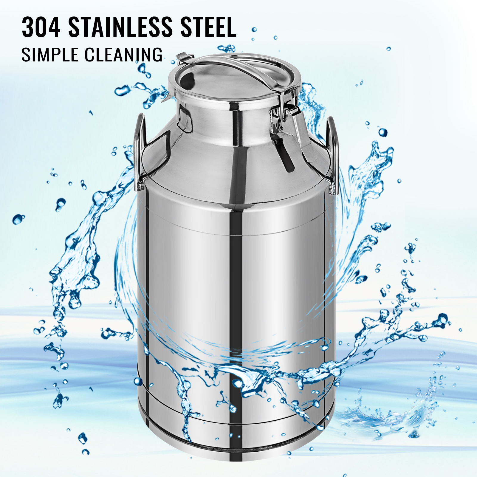 VEVOR stainless steel milk can with splashing water for simple cleaning.