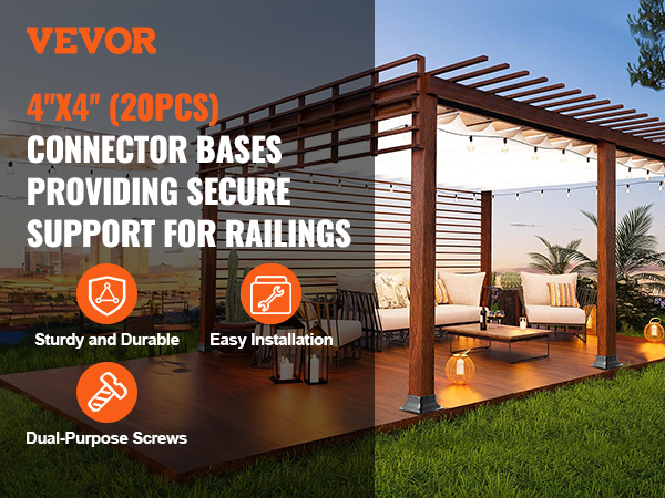VEVOR 4x4 post base for secure support, easy installation, and dual-purpose screws on a patio.