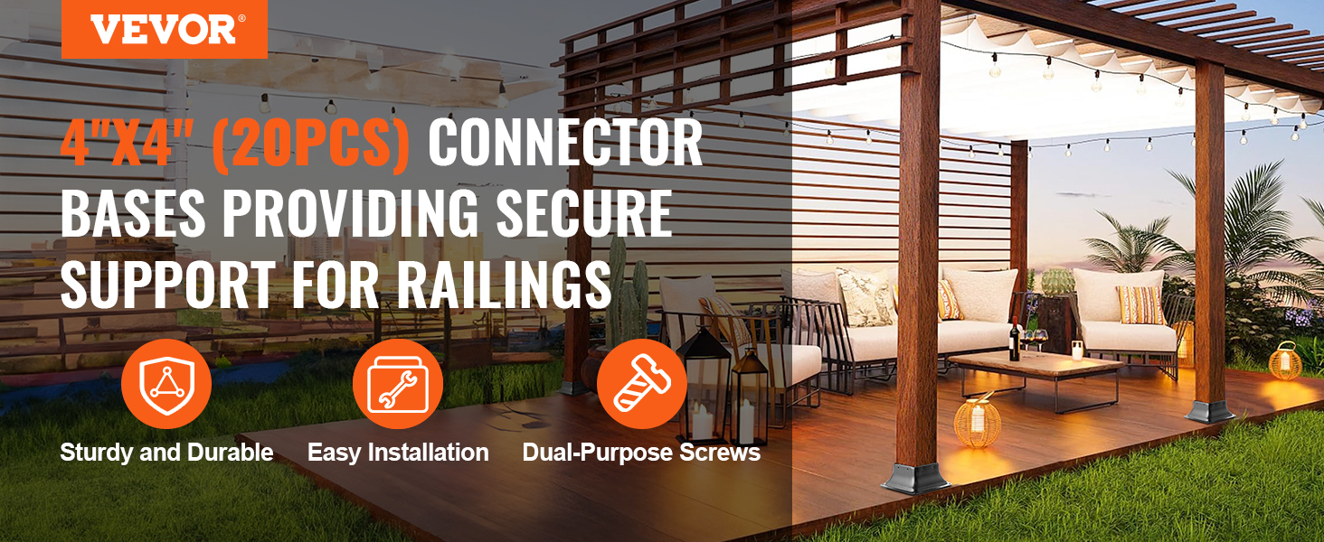 VEVOR 4x4 post base for secure support, easy installation, and dual-purpose screws on a patio.