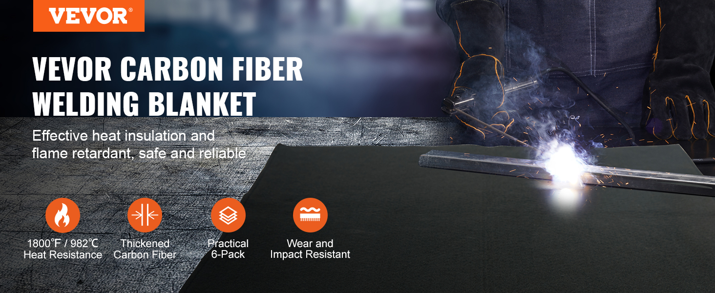 VEVOR welding blanket in action, showcasing its heat insulation, flame retardant, and wear resistance features.