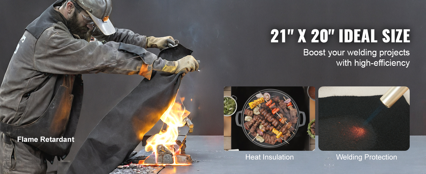 VEVOR welding blanket in use for flame retardant protection, ideal at 21"x20" with heat insulation benefits.