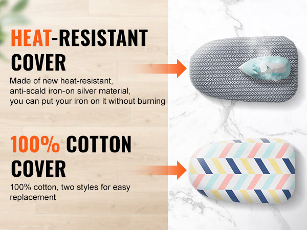 VEVOR tabletop ironing board with heat-resistant and 100% cotton covers in stylish patterns.