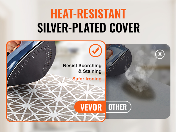 heat-resistant silver-plated cover comparison, VEVOR ironing board resists scorching and staining.