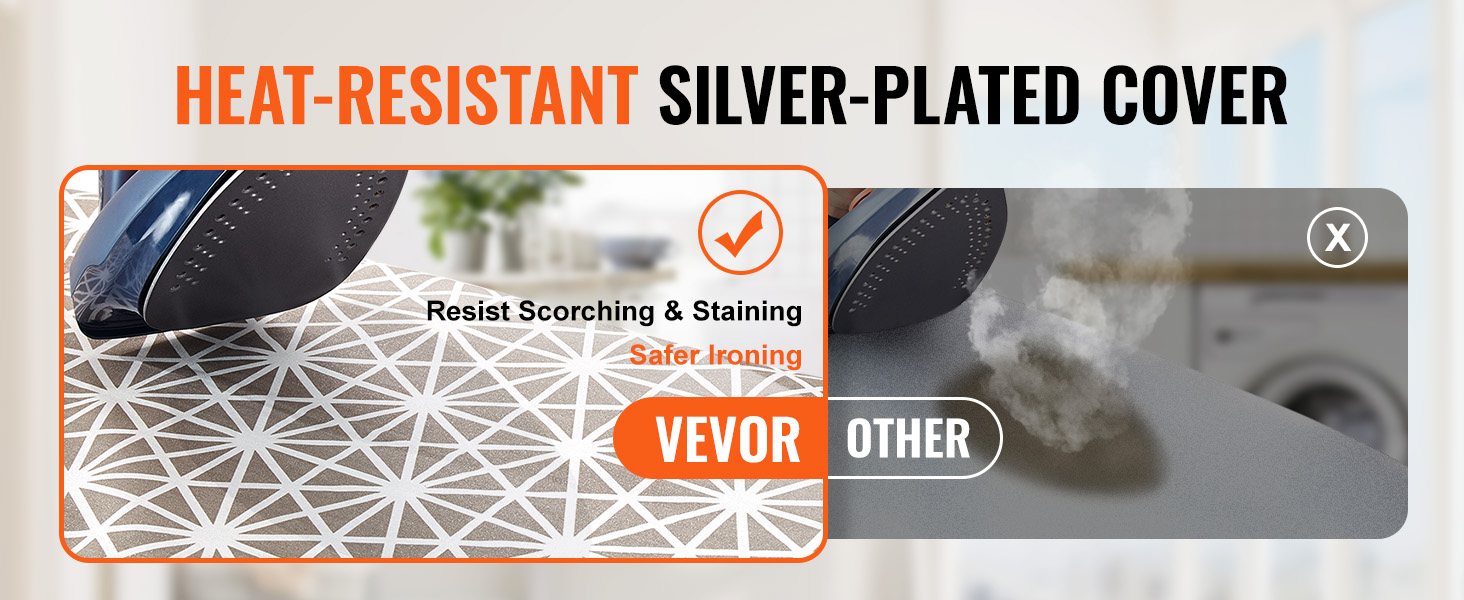 heat-resistant silver-plated cover comparison, VEVOR ironing board resists scorching and staining.
