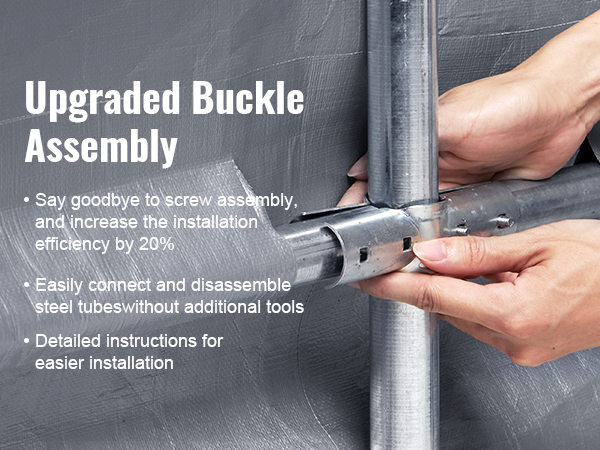 upgraded buckle assembly for VEVOR outdoor storage shelter with easy steel tube connection and no tools needed.