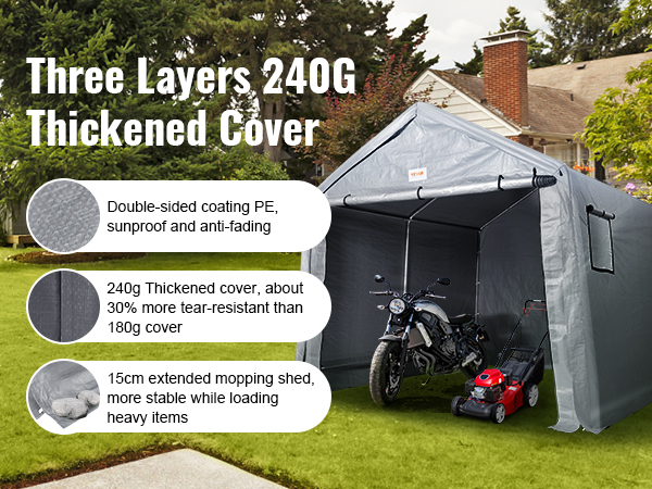 трехслойный утолщенный чехол весом 240 г для переносного сарая VEVOR с защитой от солнца, разрывостойким и устойчивым дизайном.