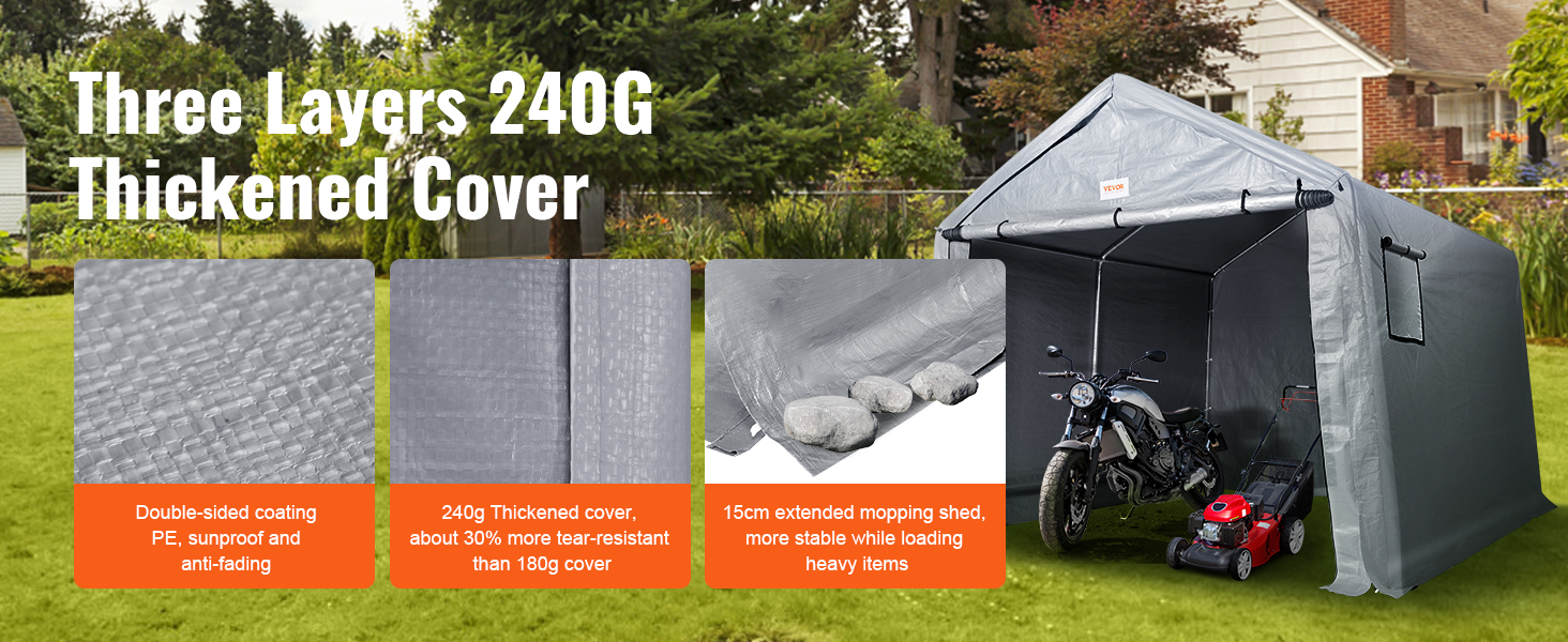 трехслойный утолщенный чехол весом 240 г для переносного сарая VEVOR с защитой от солнца, разрывостойким и устойчивым дизайном.