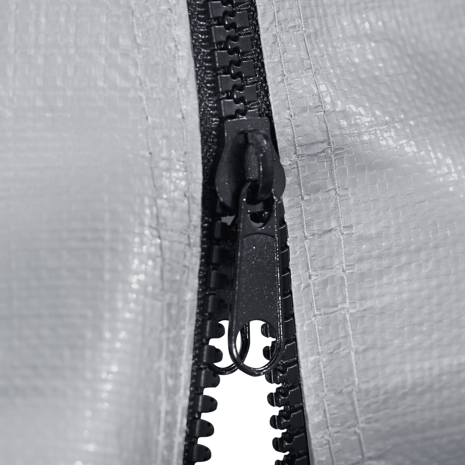 close-up of the heavy-duty zipper on a VEVOR portable shed.