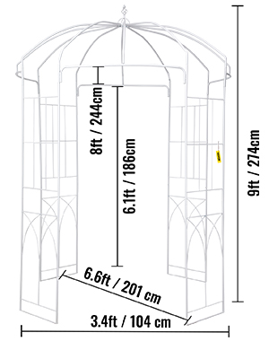 VEVOR garden arbor with dome top, 9ft height, and 3.4ft width, 6.6ft entrance.