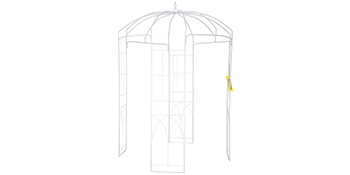VEVOR garden arbor with intricate metal framework and dome-shaped top.
