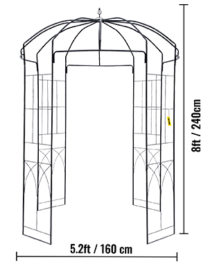 VEVOR garden arbor, 8ft tall, 5.2ft wide, metal frame structure.