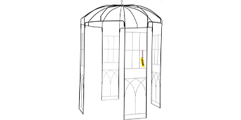 VEVOR garden arbor with arched windows and ornate black metal frame.