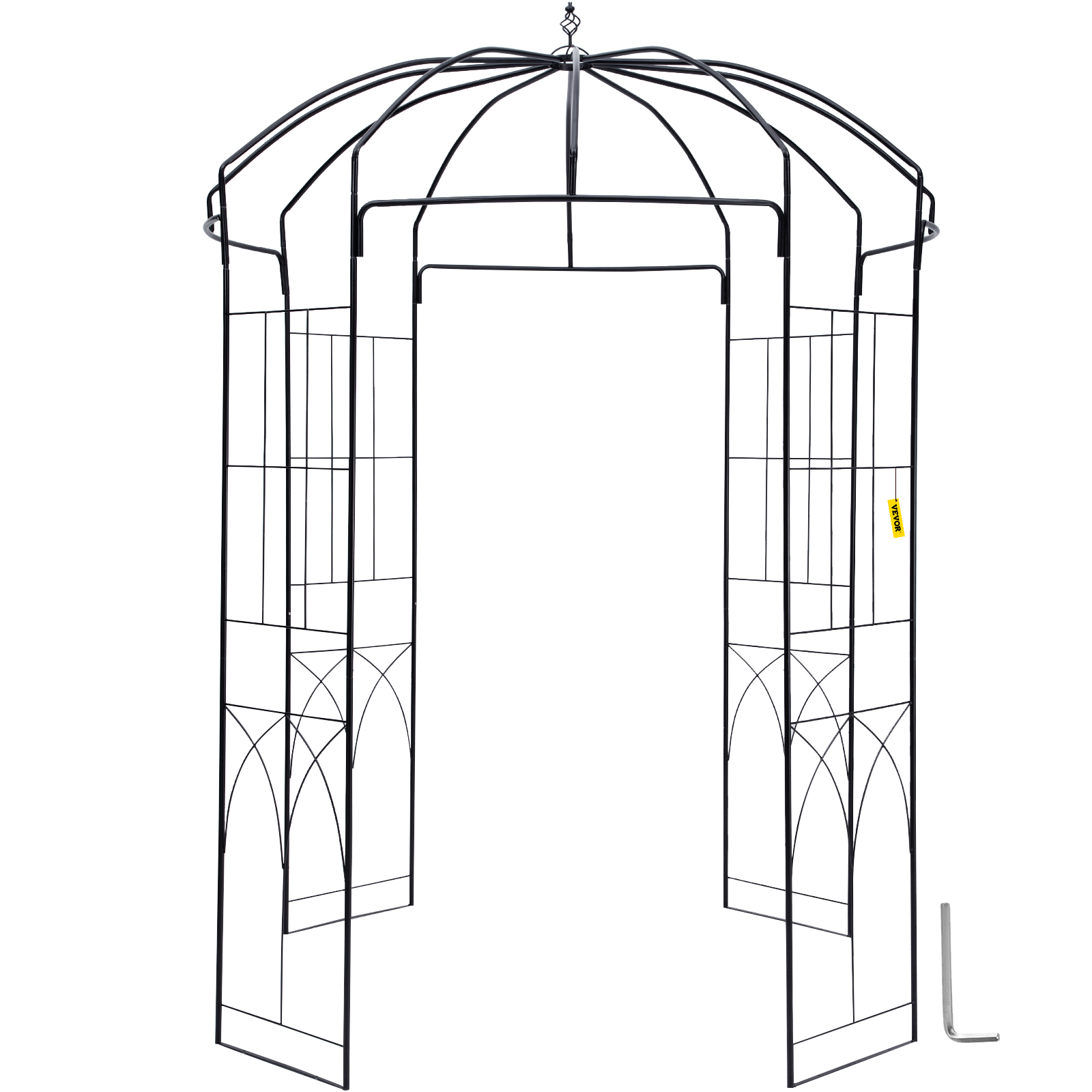 VEVOR garden arbor showcasing a black metal archway with intricate designs.