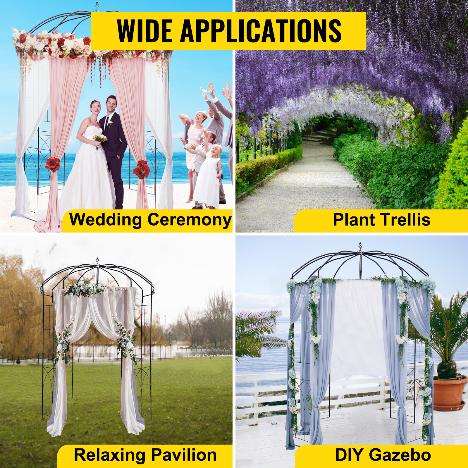 VEVOR garden arbor for wedding ceremonies, plant trellis, relaxing pavilion, and diy gazebo.