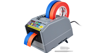 VEVOR tape dispenser with dual-roll functionality, digital display, and a gray body.