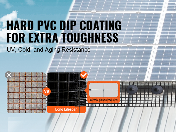 hard pvc dip coating for VEVOR solar panel bird guard, uv, cold, and aging resistant with galvanized steel grid.