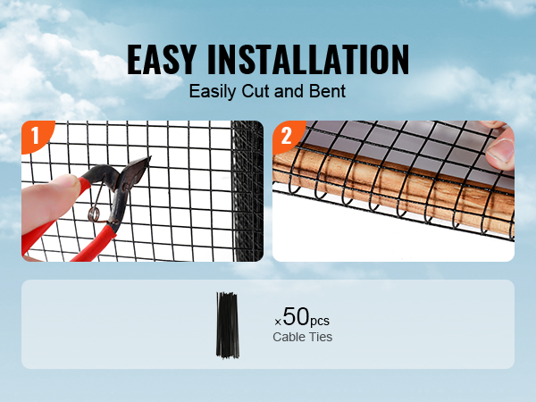 easy installation of the VEVOR solar panel bird guard using cutting tools and 50 cable ties.