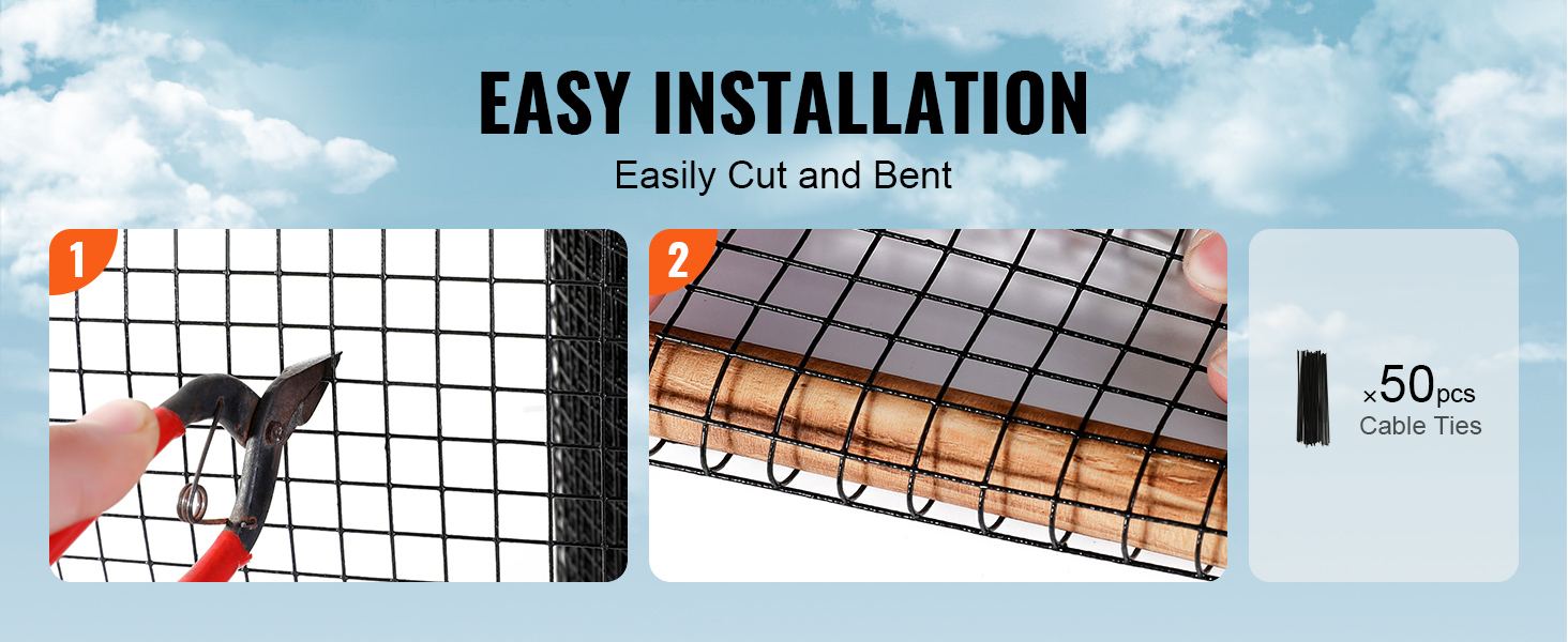 easy installation of the VEVOR solar panel bird guard using cutting tools and 50 cable ties.