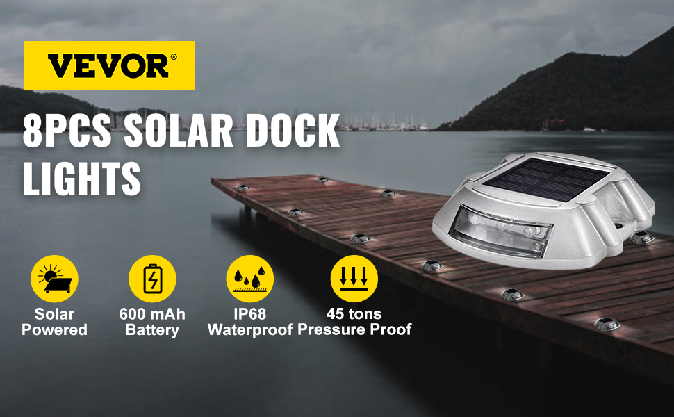 VEVOR solar driveway lights on dock, with ip68 waterproof and 600mah battery.