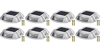 VEVOR solar driveway lights in white, set of 8 with mounting screws included.