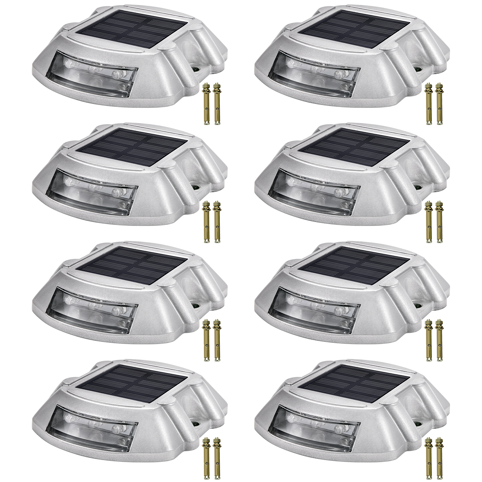 VEVOR solar driveway lights in a set of eight with mounting hardware.