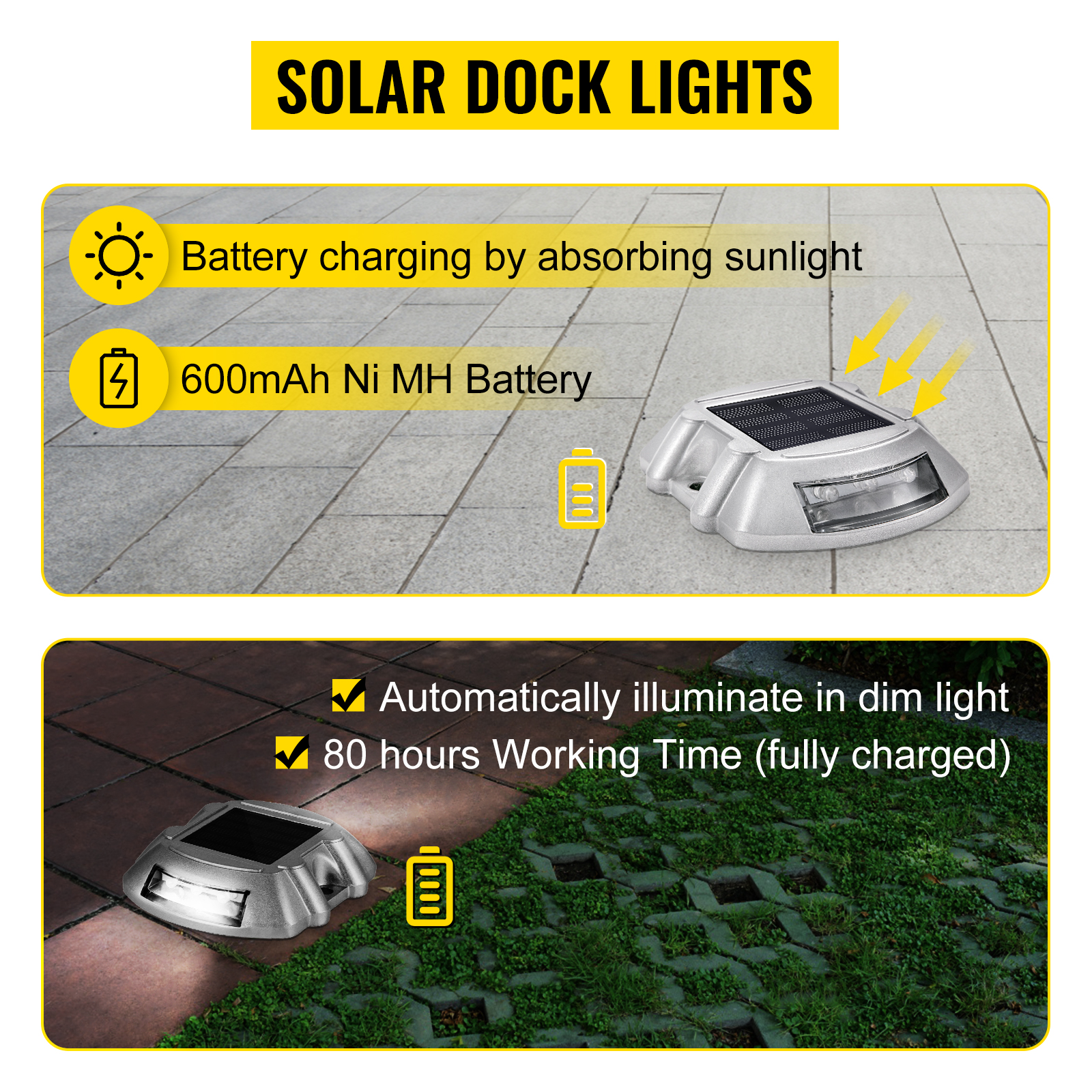 VEVOR solar driveway lights with 600mah ni-mh battery and 80 hours working time