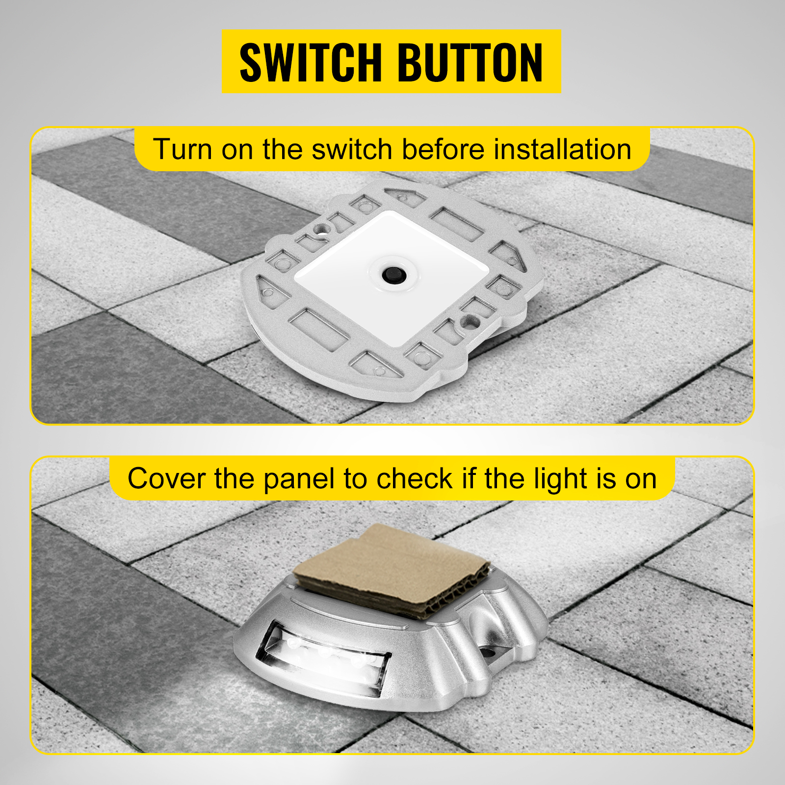 switch and activate VEVOR solar driveway lights before installation.