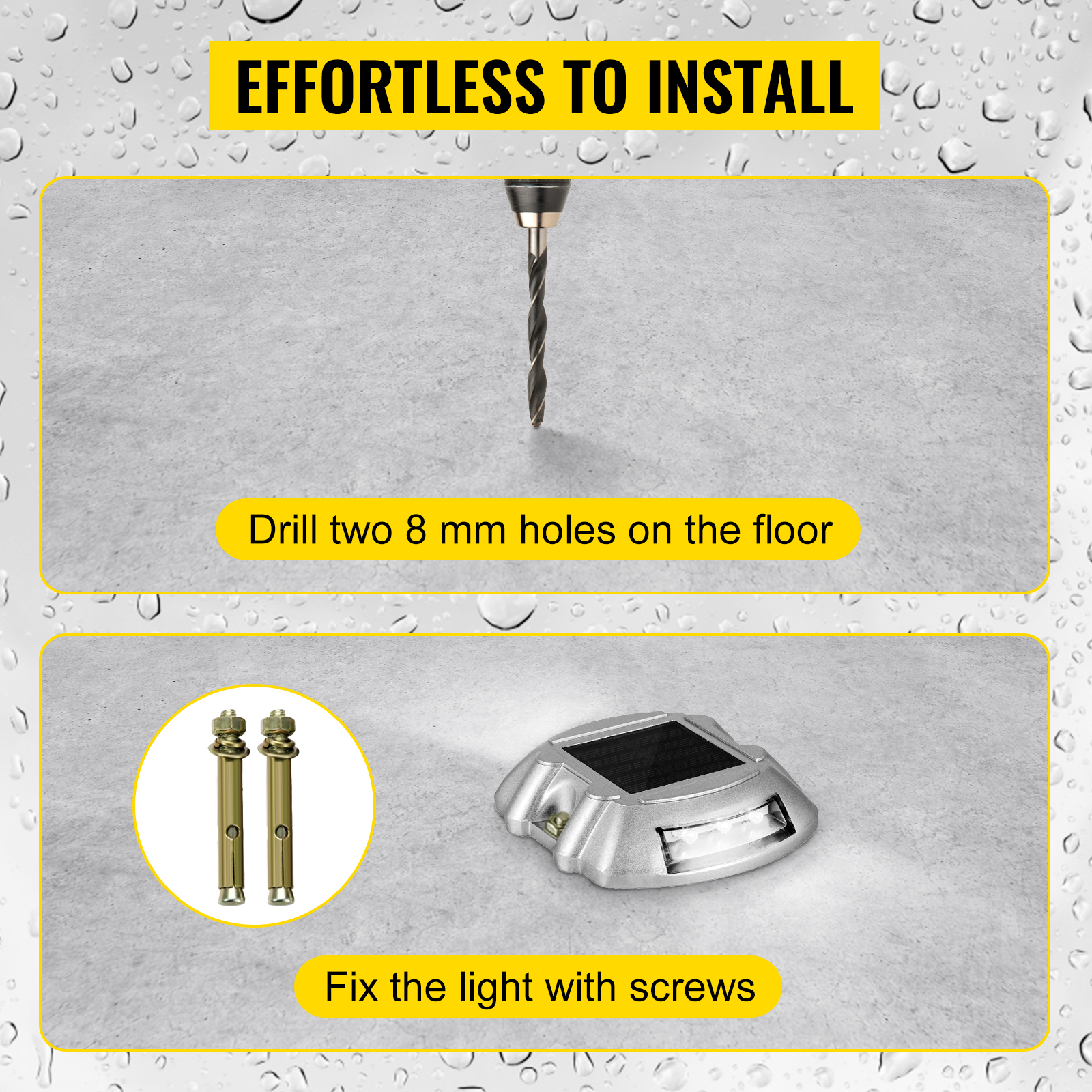 drilling holes and fixing VEVOR solar driveway lights with screws for easy installation.