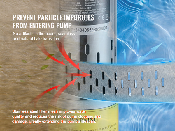 double-layer stainless steel filter mesh on VEVOR solar water pump prevents particles from entering.