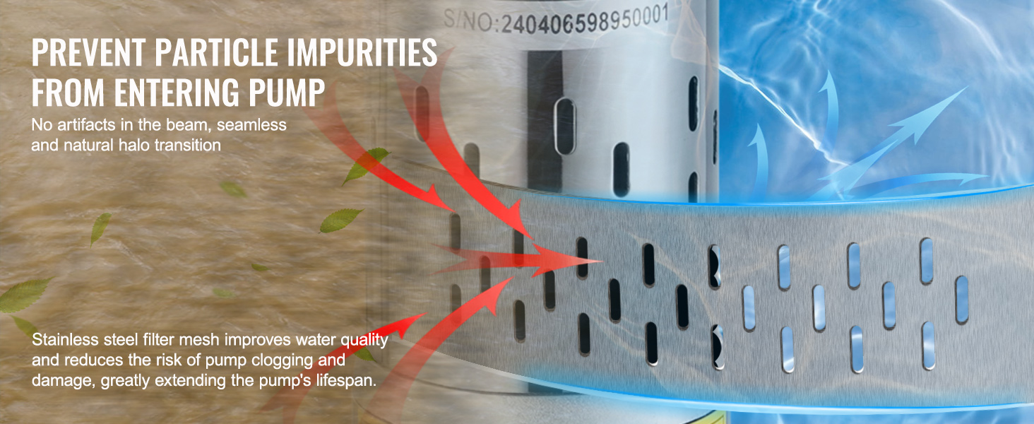 double-layer stainless steel filter mesh on VEVOR solar water pump prevents particles from entering.