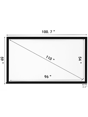 VEVOR projector screen dimensions: 100.7" x 59" with 110" diagonal.