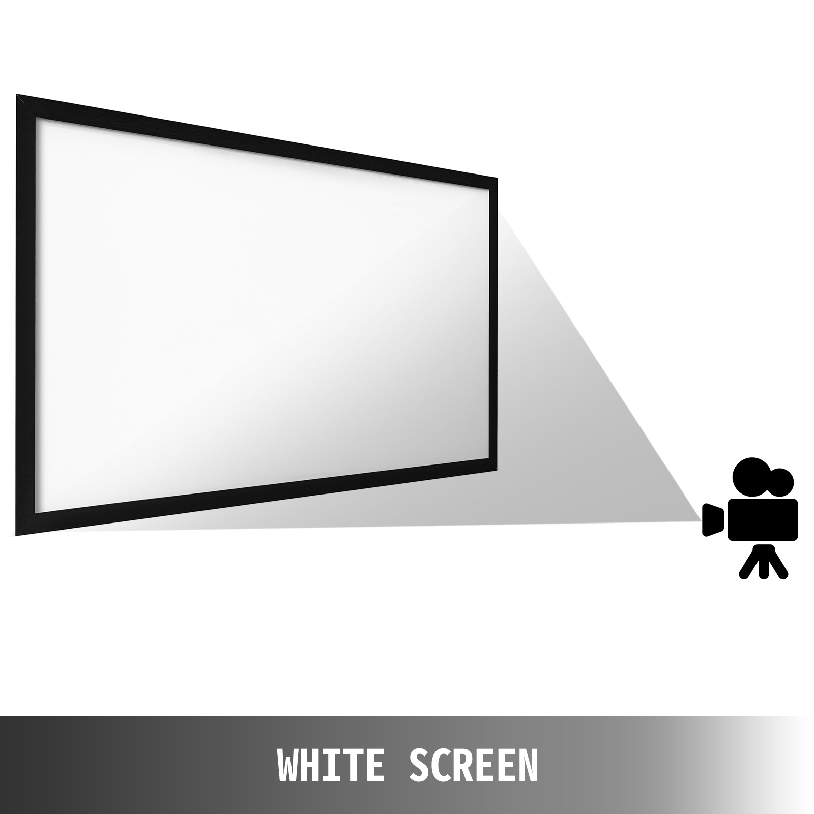 VEVOR projector screen with black frame and white surface for optimal projection.
