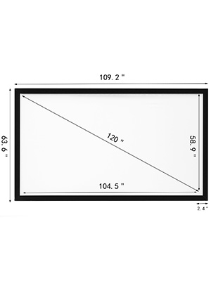 VEVOR projekcijas ekrāns, 120 collu diagonāle, taisnstūra izmēri 109,2" x 63,6".