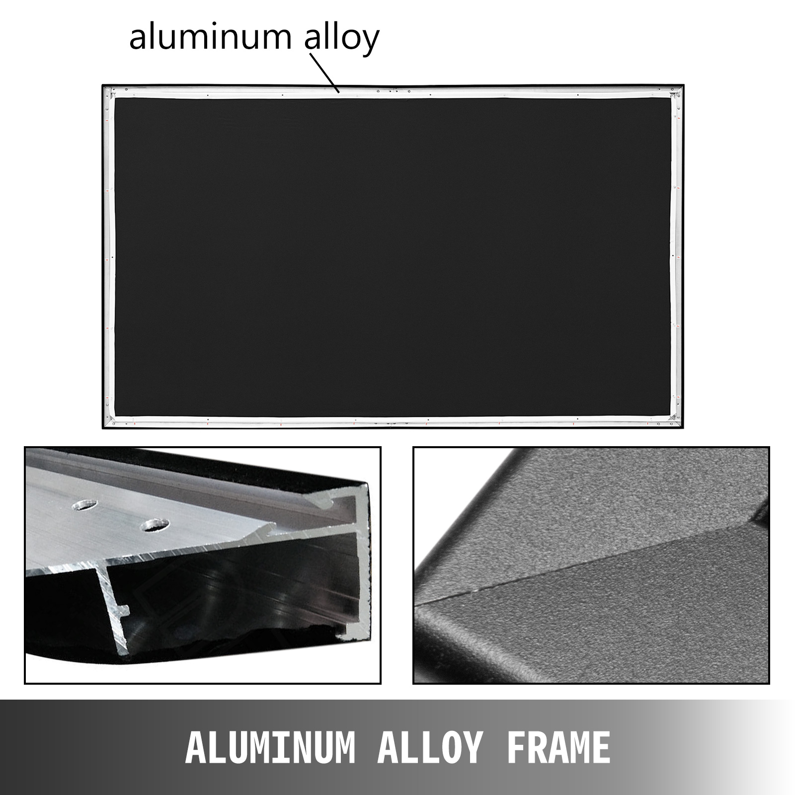 aluminum alloy frame for VEVOR projector screen detailed with close-up views