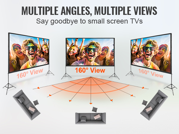 VEVOR projector screen with 160° view for multiple viewing angles, perfect for replacing small screen tvs.