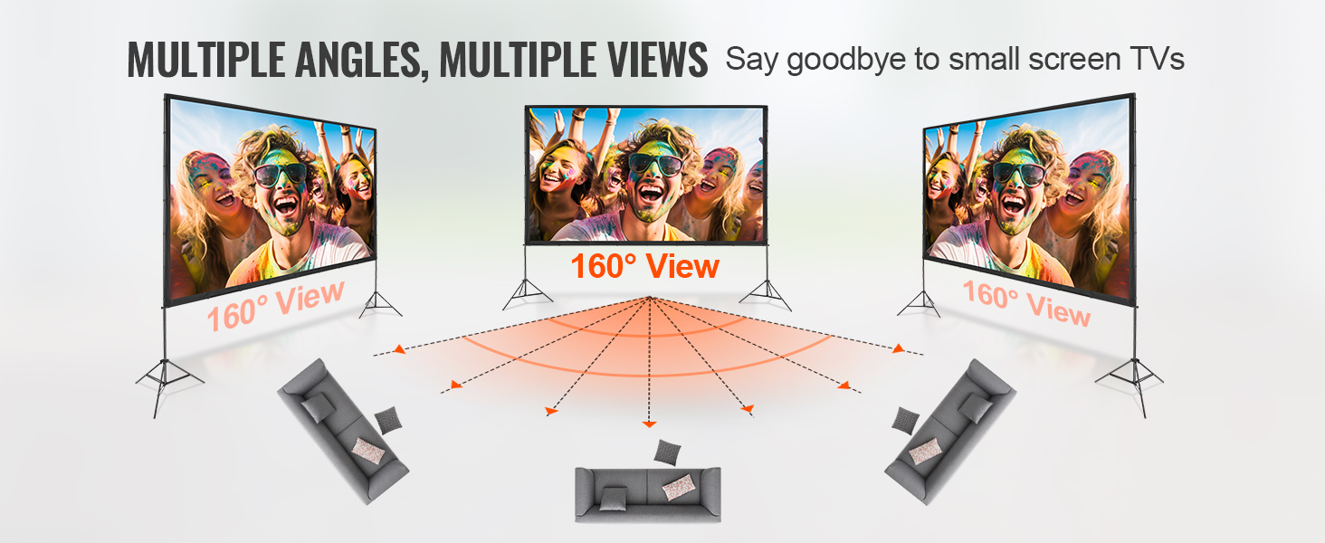 VEVOR projector screen with 160° view for multiple viewing angles, perfect for replacing small screen tvs.