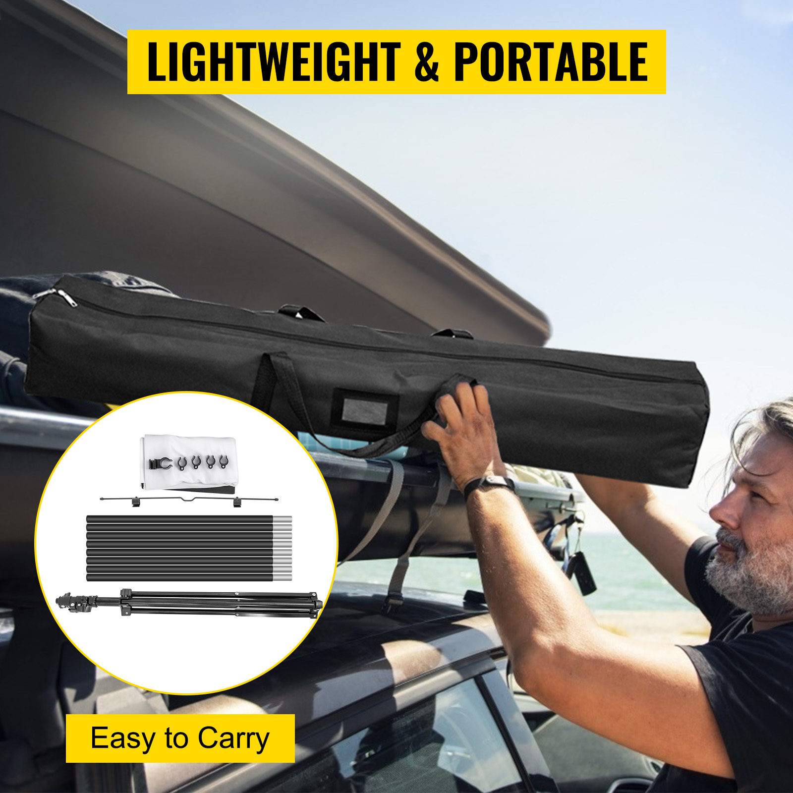 VEVOR tripod projector screen easy to carry, lightweight, and portable with a carrying case.