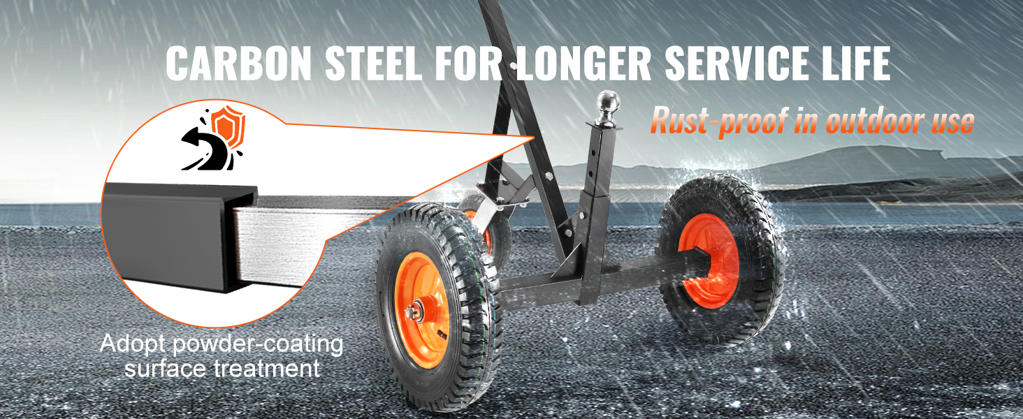 VEVOR piekabes ratiņi ar oglekļa tērauda rāmi, nerūsējoši lietošanai ārpus telpām ar pulverkrāsotu virsmu.