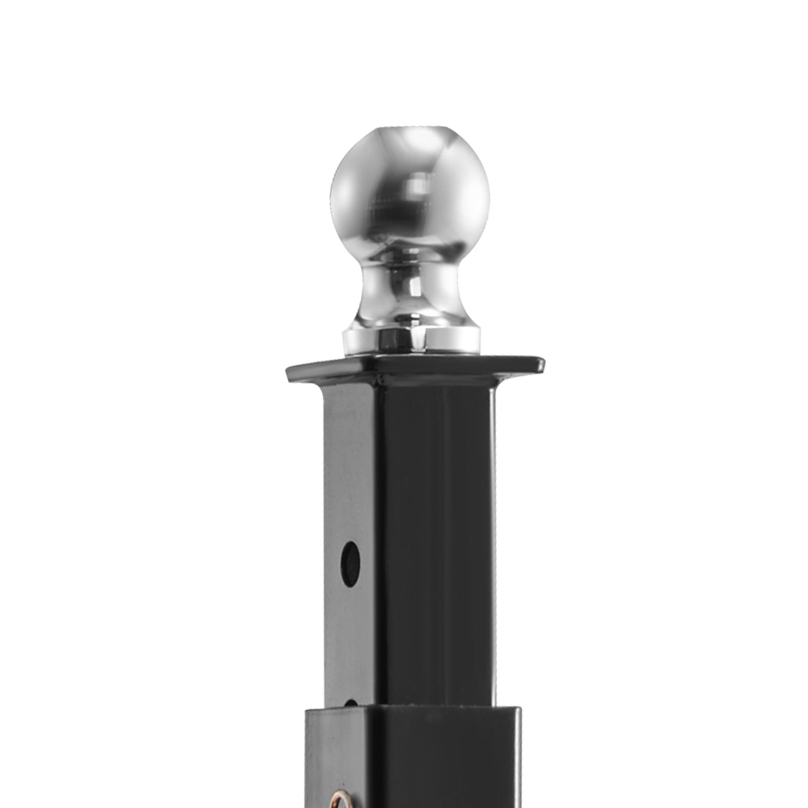 shiny chrome hitch ball of VEVOR trailer dolly mounted on a black metal shaft.