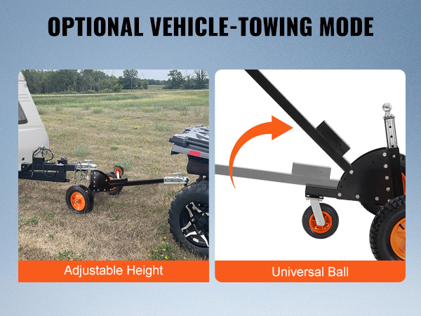 VEVOR piekabes ratiņi ar 2 collu sakabes lodveida sakabi un regulējamu leņķa stieni dažādu transportlīdzekļu vilkšanai.