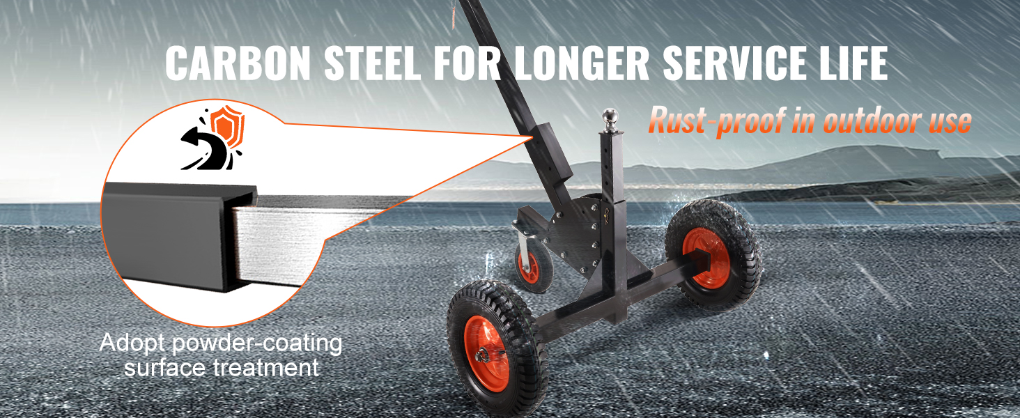 VEVOR piekabes ratiņi ar nerūsējoša oglekļa tērauda rāmi un pulverkrāsojumu lietošanai ārpus telpām.