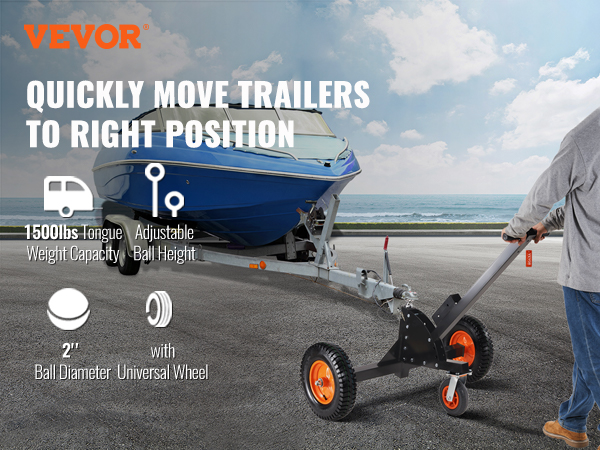 VEVOR trailer dolly easily moves heavy trailers. features a boat, 1500lbs capacity, and adjustable height.