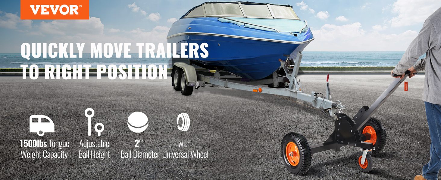 VEVOR trailer dolly easily moves heavy trailers. features a boat, 1500lbs capacity, and adjustable height.