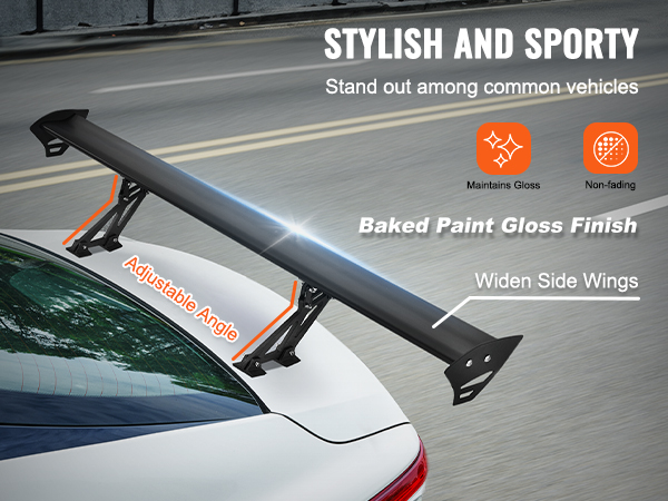 stylish VEVOR car spoiler with adjustable angle mounted on a white car, showcasing a glossy finish.