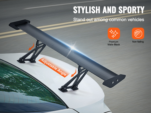 VEVOR car spoiler with adjustable angle, premium matte black finish, and non-fading features. stylish and sporty.